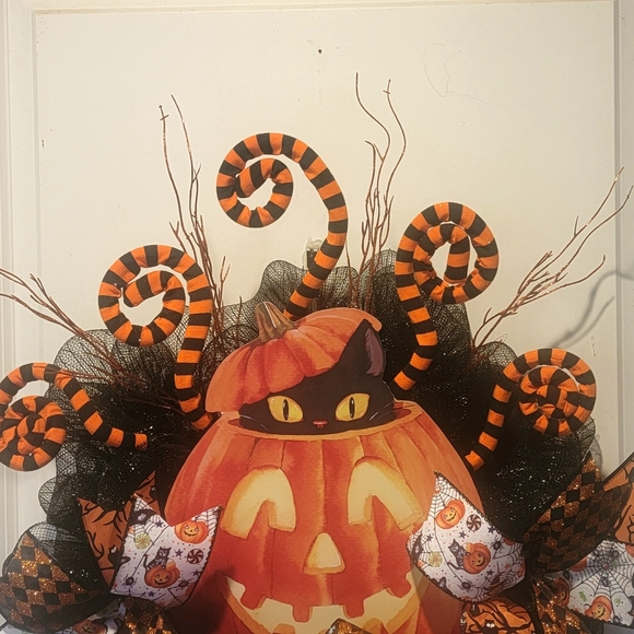 Halloween Cat Pumpkin Deco Mesh Bows - Picture 5 of 9